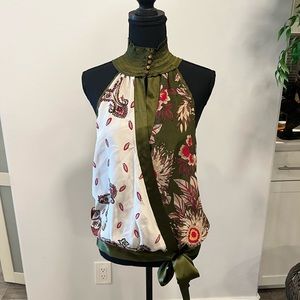 Bebe Sleeveless, Mock Turtle Neck, Silk Blouse